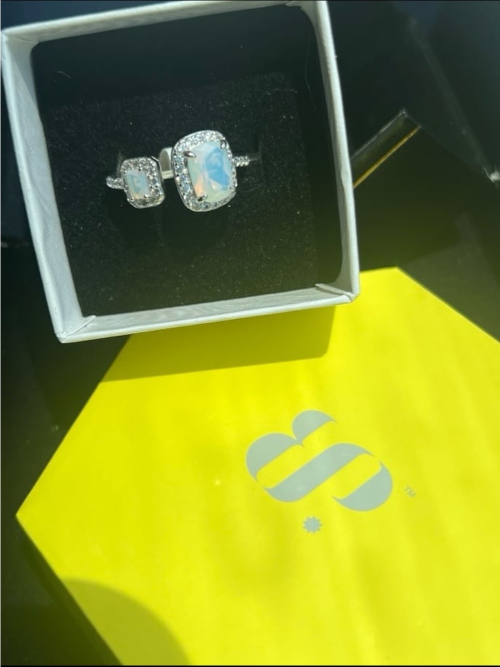 Rhodium plated RBP Lab created opal size 7 NWT ring